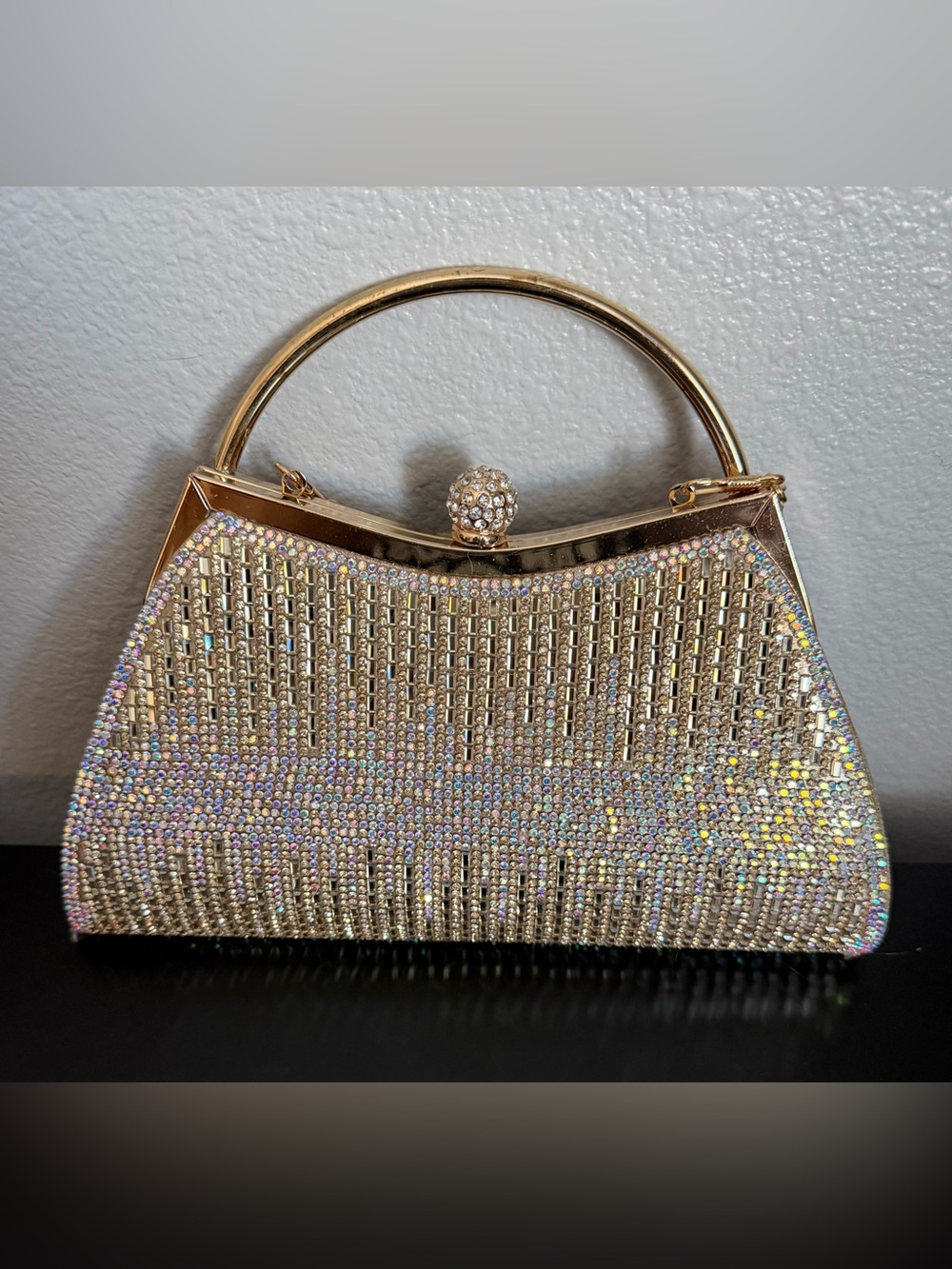 Gold Crystal-Embellished Evening Clutch